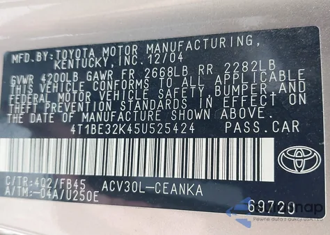 2005 Toyota Camry Le from USA, damaged, VIN 4T1BE32K45U525424